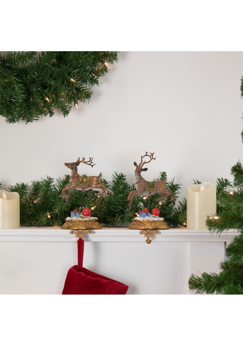 Set of 2 Glittered Reindeer Christmas Stocking Holders 9.5Inch