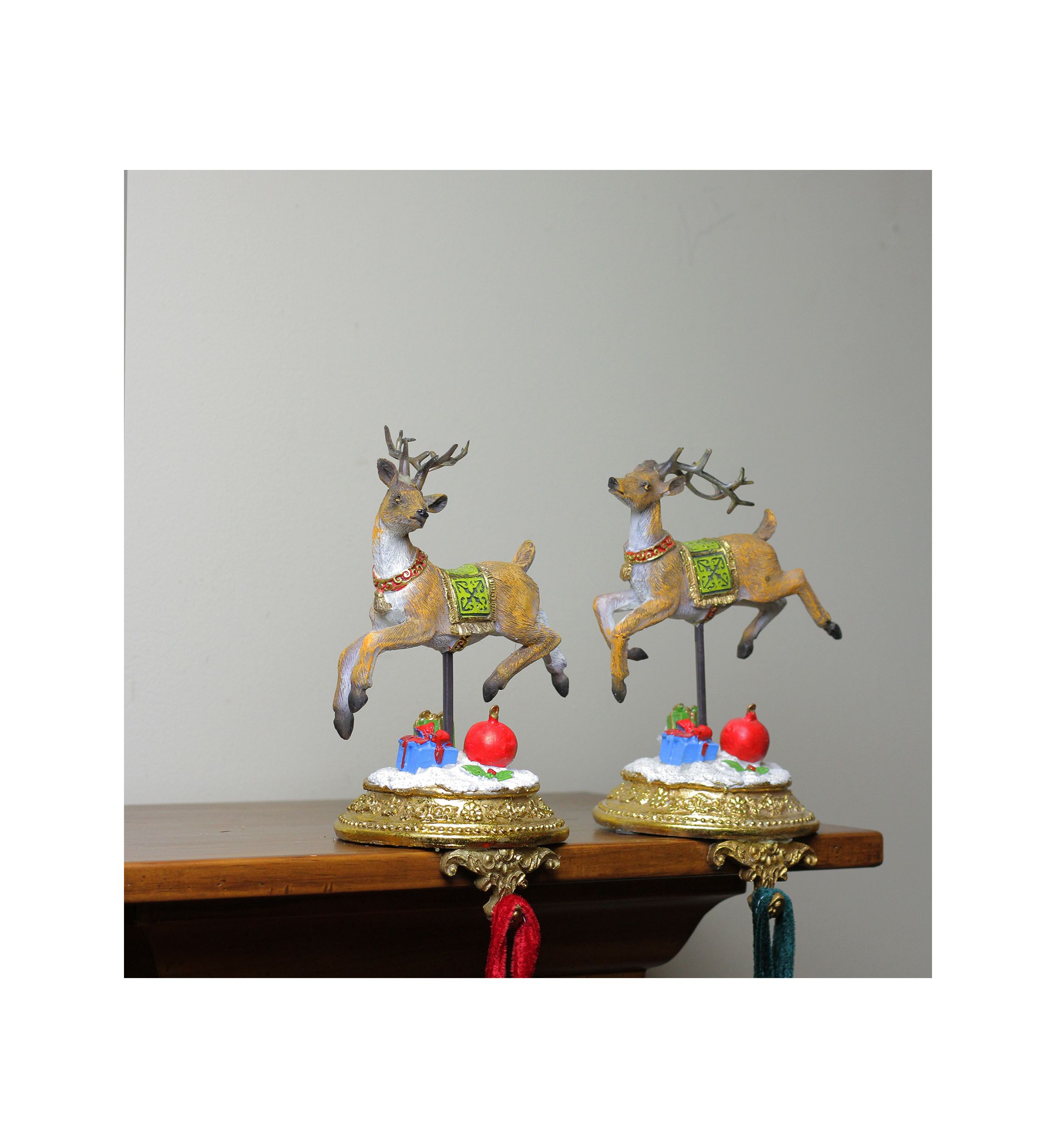 Set of 2 Glittered Reindeer Christmas Stocking Holders 9.5Inch
