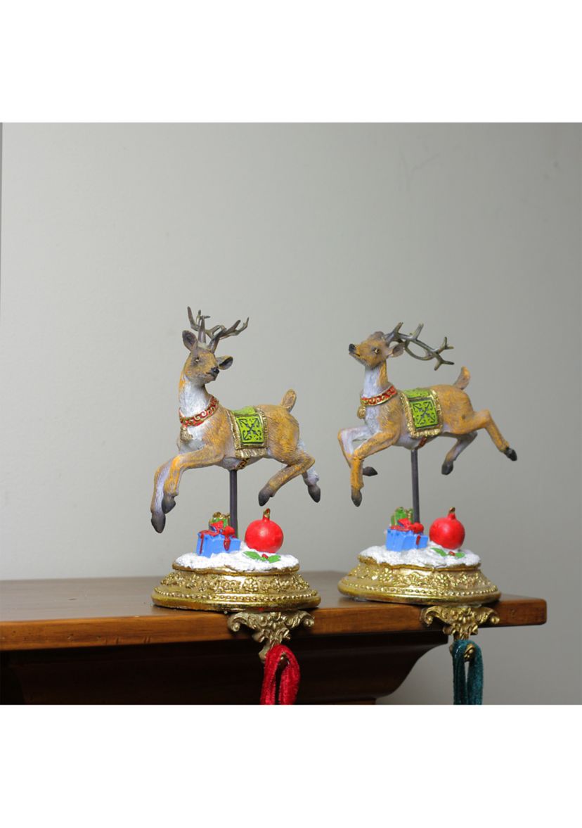 Set of 2 Glittered Reindeer Christmas Stocking Holders 9.5Inch