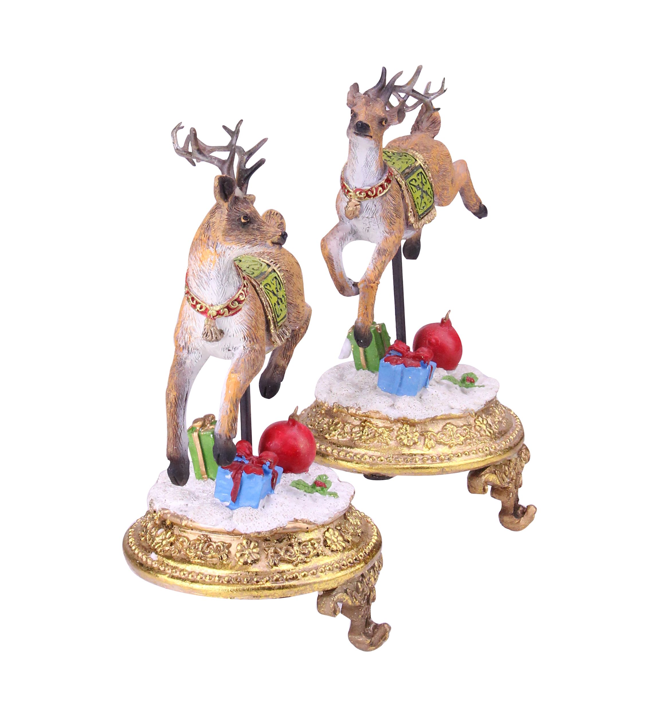 Set of 2 Glittered Reindeer Christmas Stocking Holders 9.5Inch
