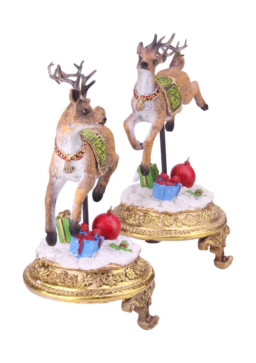Set of 2 Glittered Reindeer Christmas Stocking Holders 9.5Inch