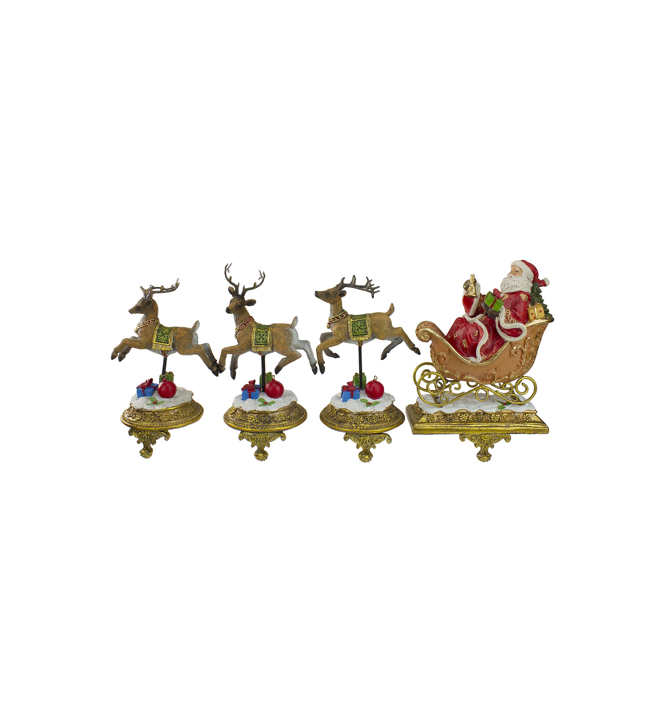 Set of 4 Santa and Reindeer Christmas Stocking Holders 9.5Inch