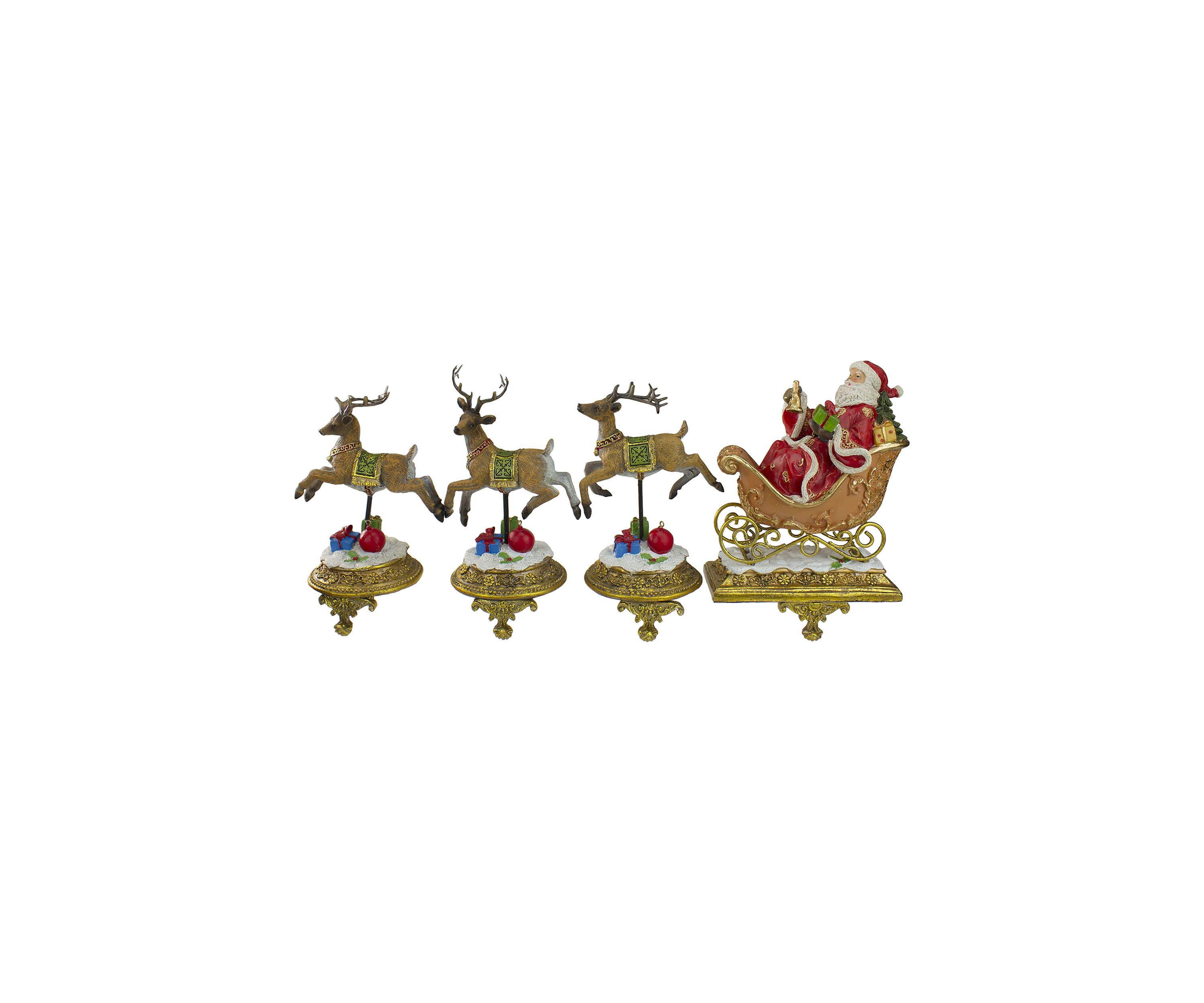 Set of 4 Santa and Reindeer Christmas Stocking Holders 9.5Inch