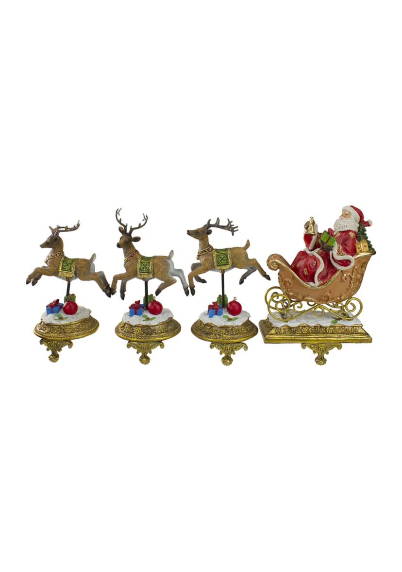 Set of 4 Santa and Reindeer Christmas Stocking Holders 9.5Inch