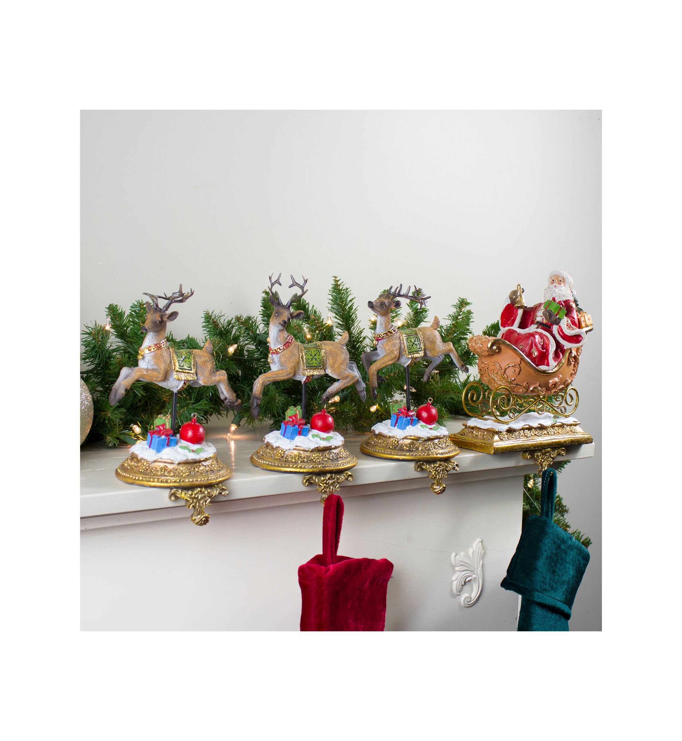 Set of 4 Santa and Reindeer Christmas Stocking Holders 9.5Inch