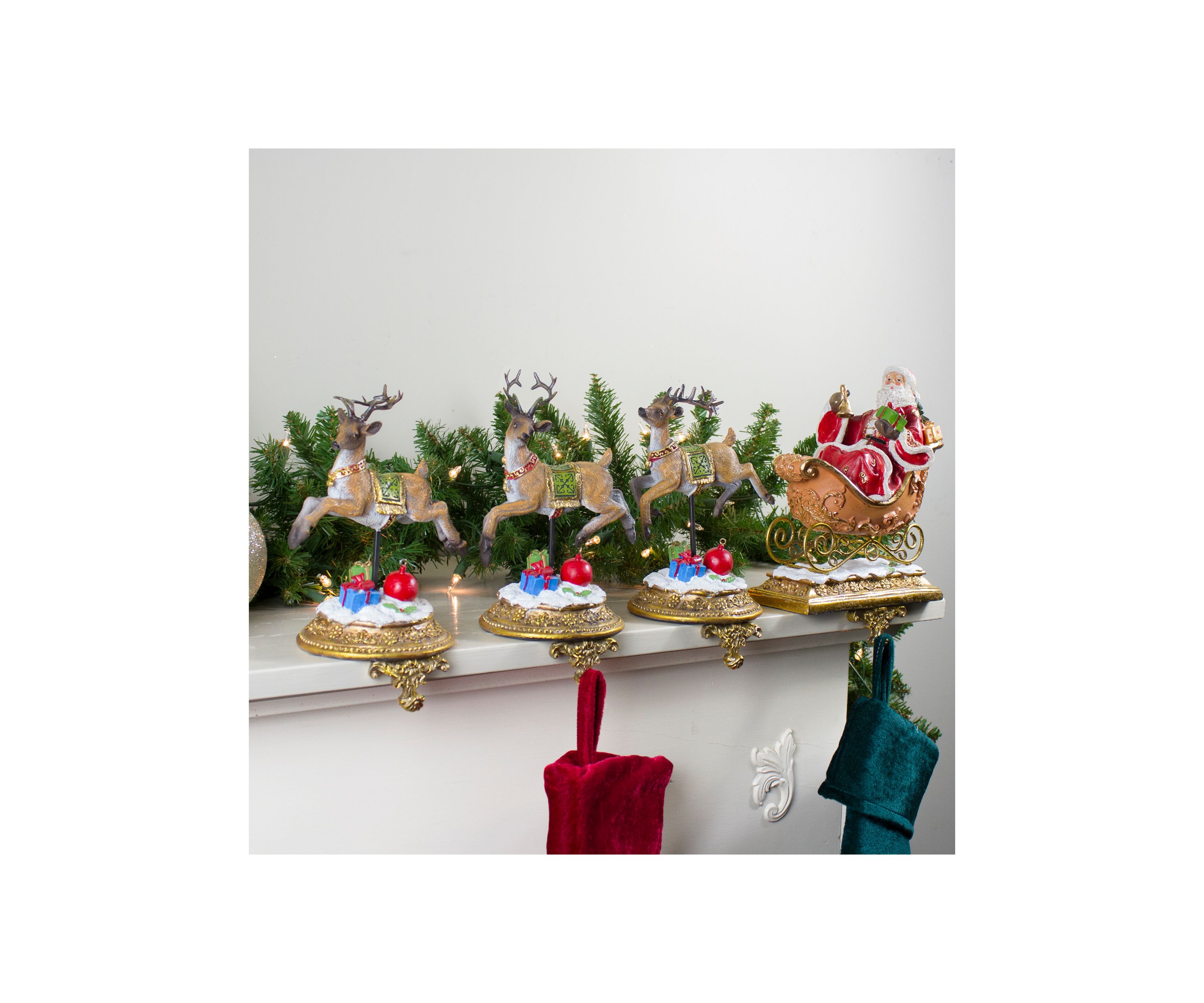 Set of 4 Santa and Reindeer Christmas Stocking Holders 9.5Inch