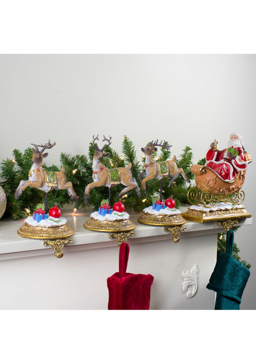 Set of 4 Santa and Reindeer Christmas Stocking Holders 9.5Inch