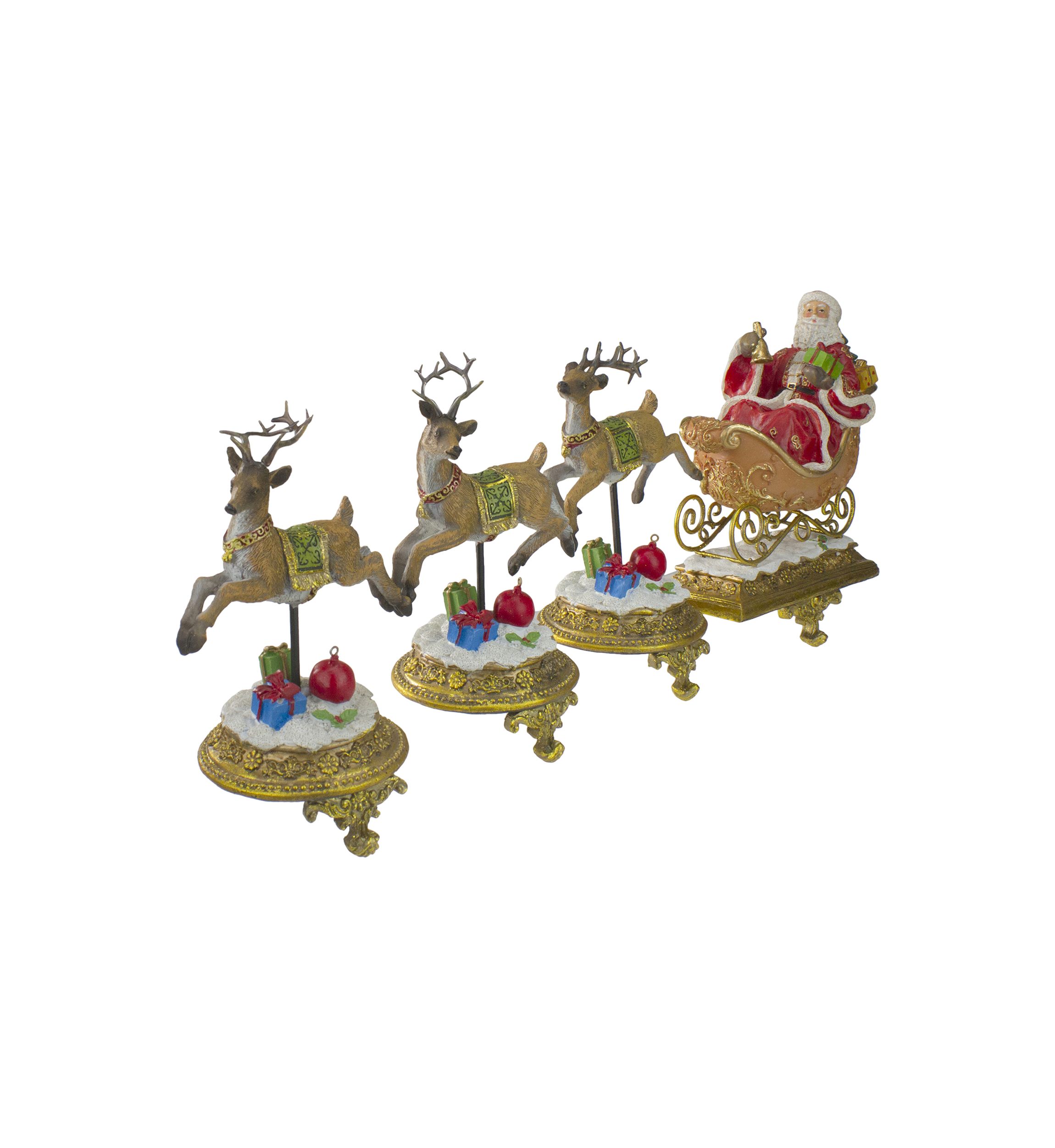 Set of 4 Santa and Reindeer Christmas Stocking Holders 9.5Inch