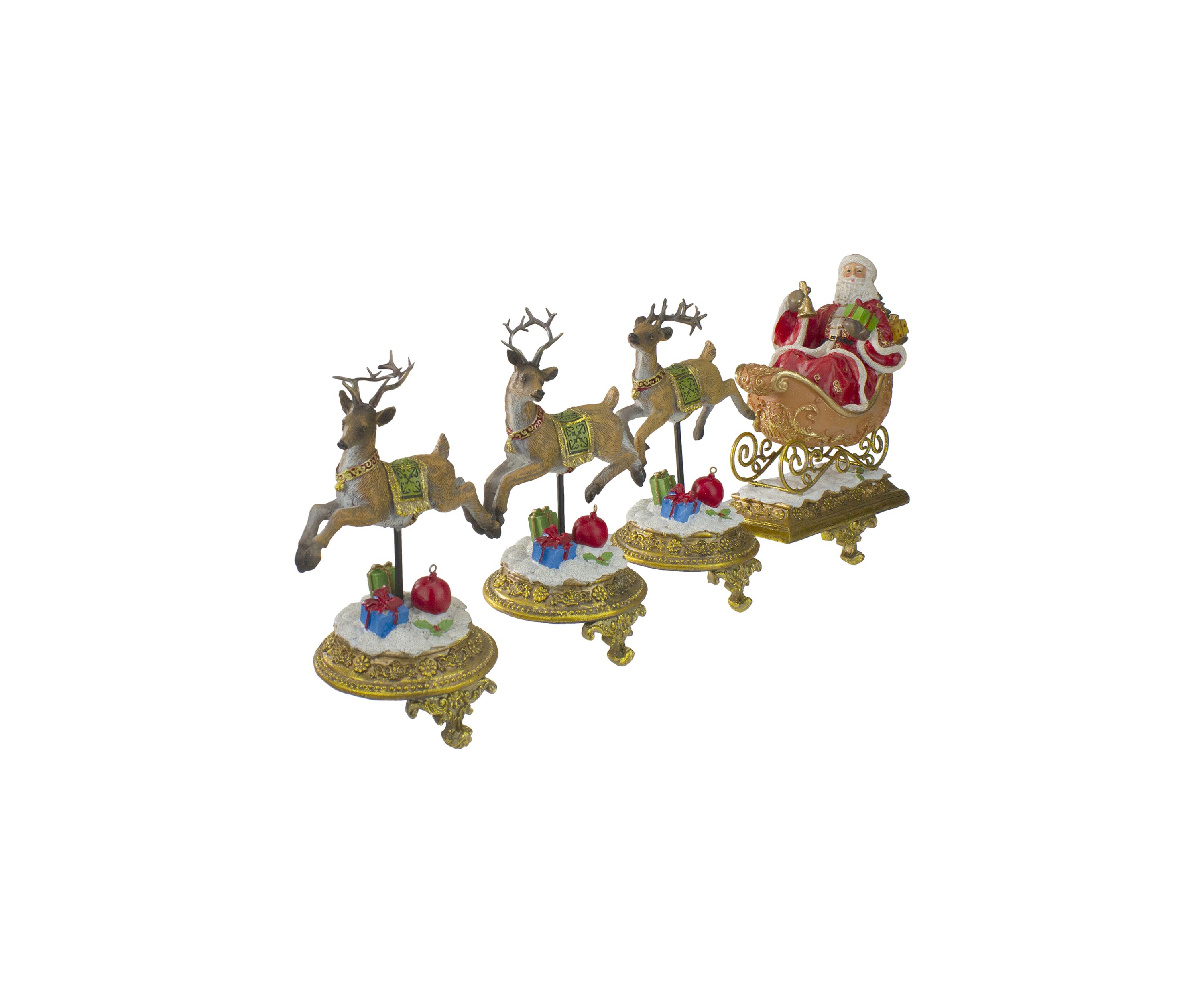 Set of 4 Santa and Reindeer Christmas Stocking Holders 9.5Inch