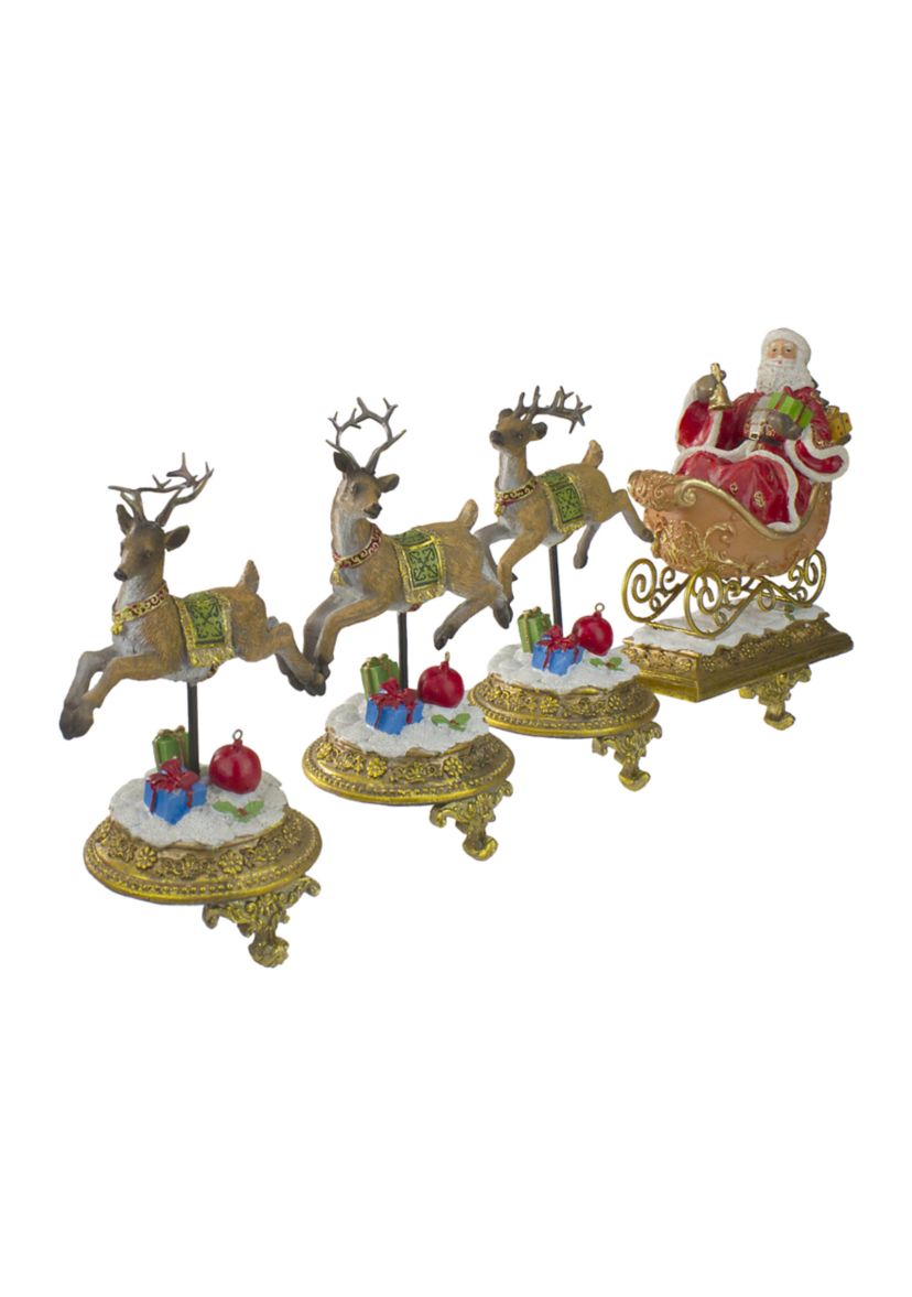 Set of 4 Santa and Reindeer Christmas Stocking Holders 9.5Inch