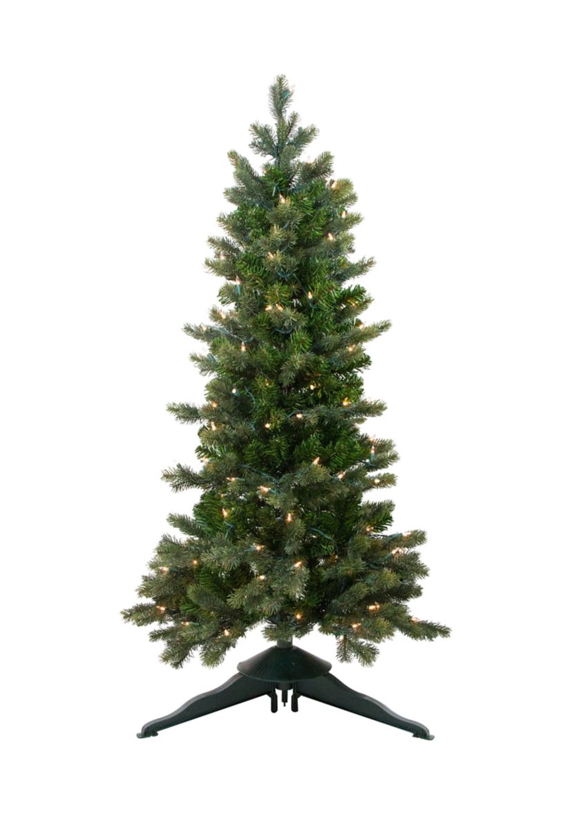 4 Pre-Lit Slim Savannah Spruce Slim Artificial Christmas Tree - Clear Lights