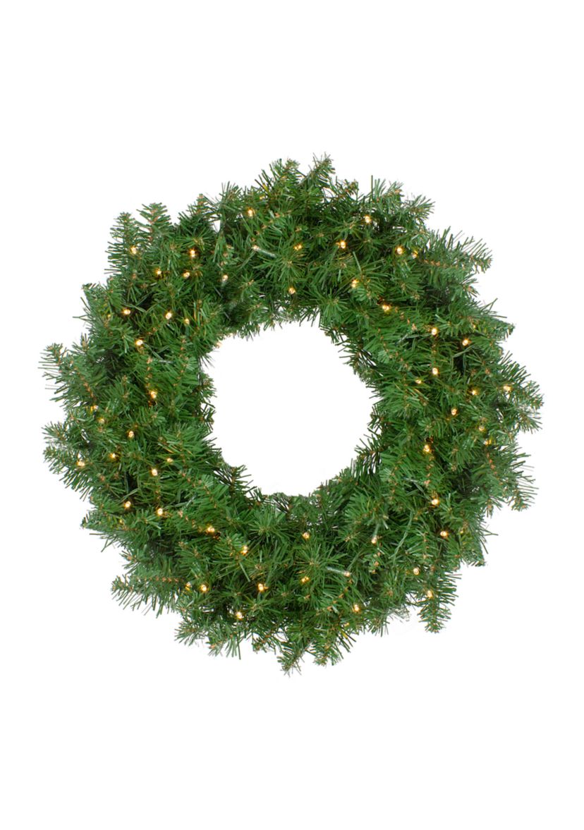 Pre-Lit Whitmire Pine Artificial Christmas Wreath with Timer - 24-Inch  Warm White LED Lights