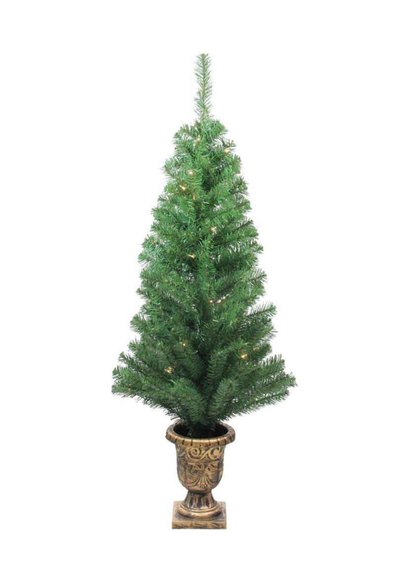 5-Piece Pre-Lit Artificial Winter Spruce Christmas Trees  Wreath and Garland Set - Clear Lights