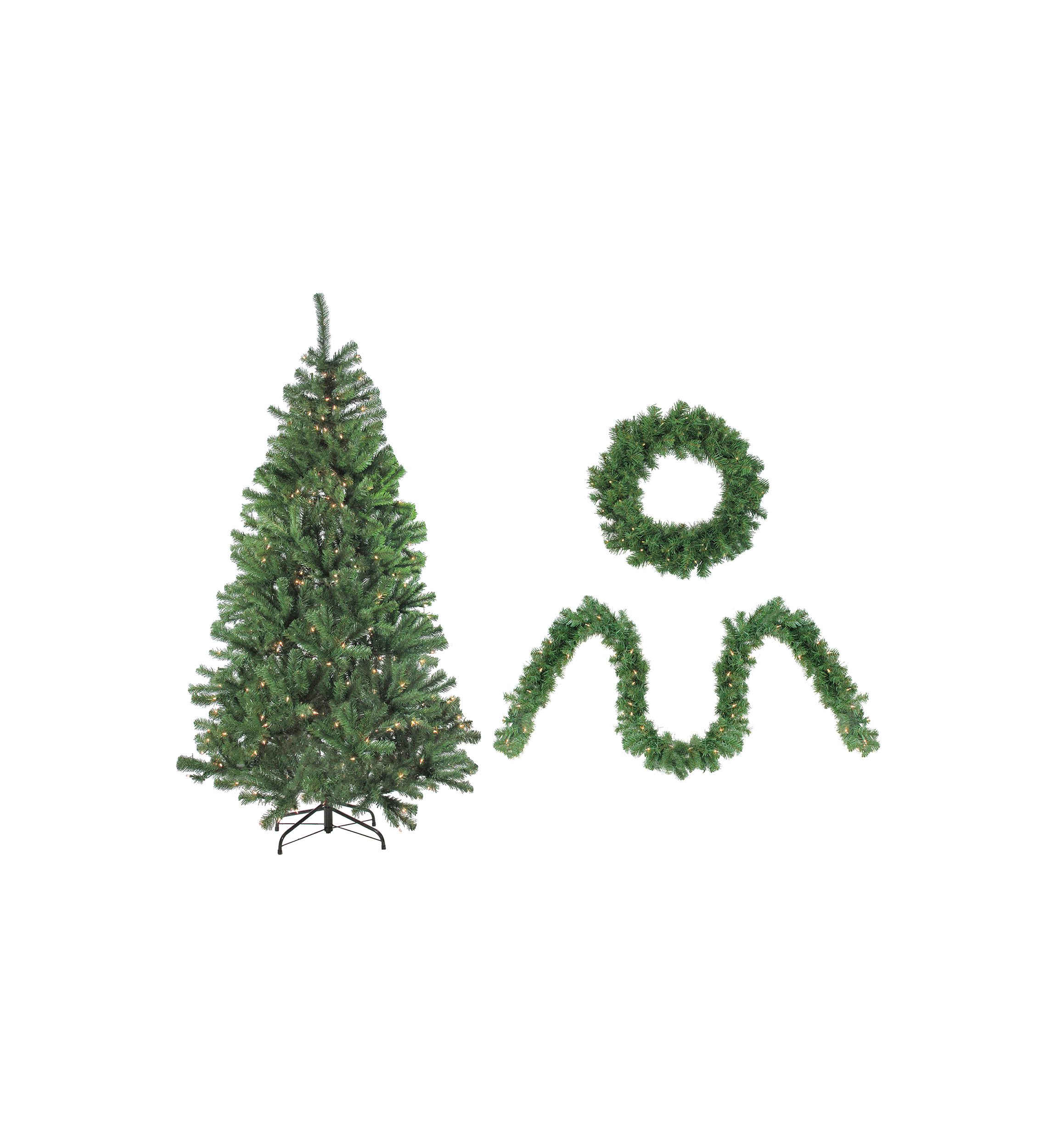 4-Piece Artificial Winter Spruce Christmas Tree  Wreath and Garland Set 6.5 - Clear Lights
