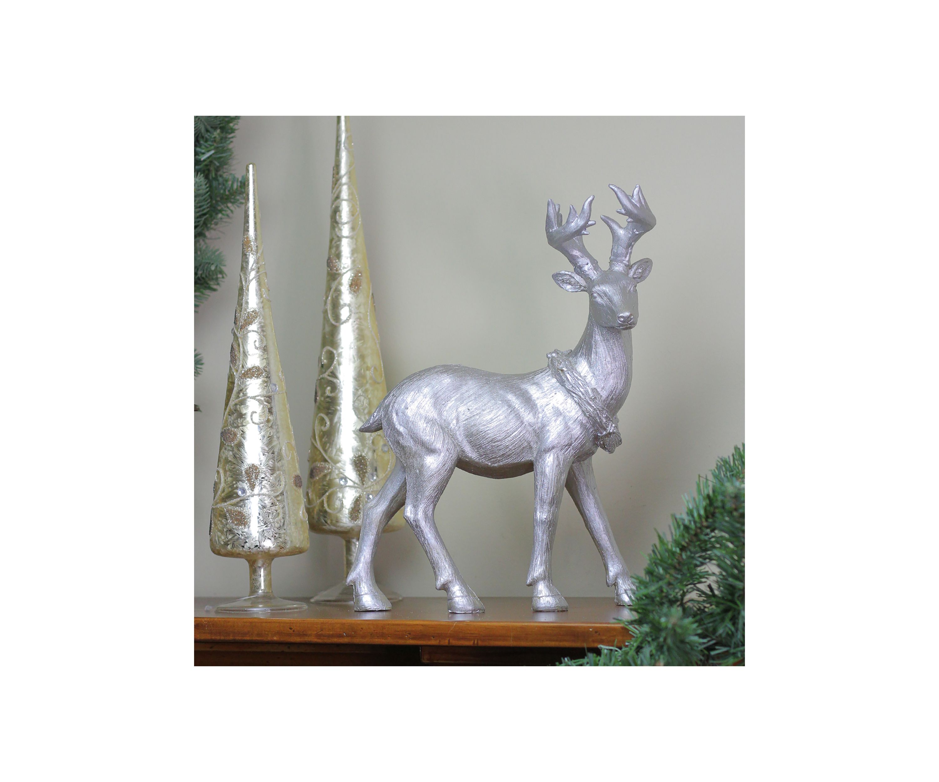 11.5Inch Elegant Silver Christmas Table Top Reindeer Figure