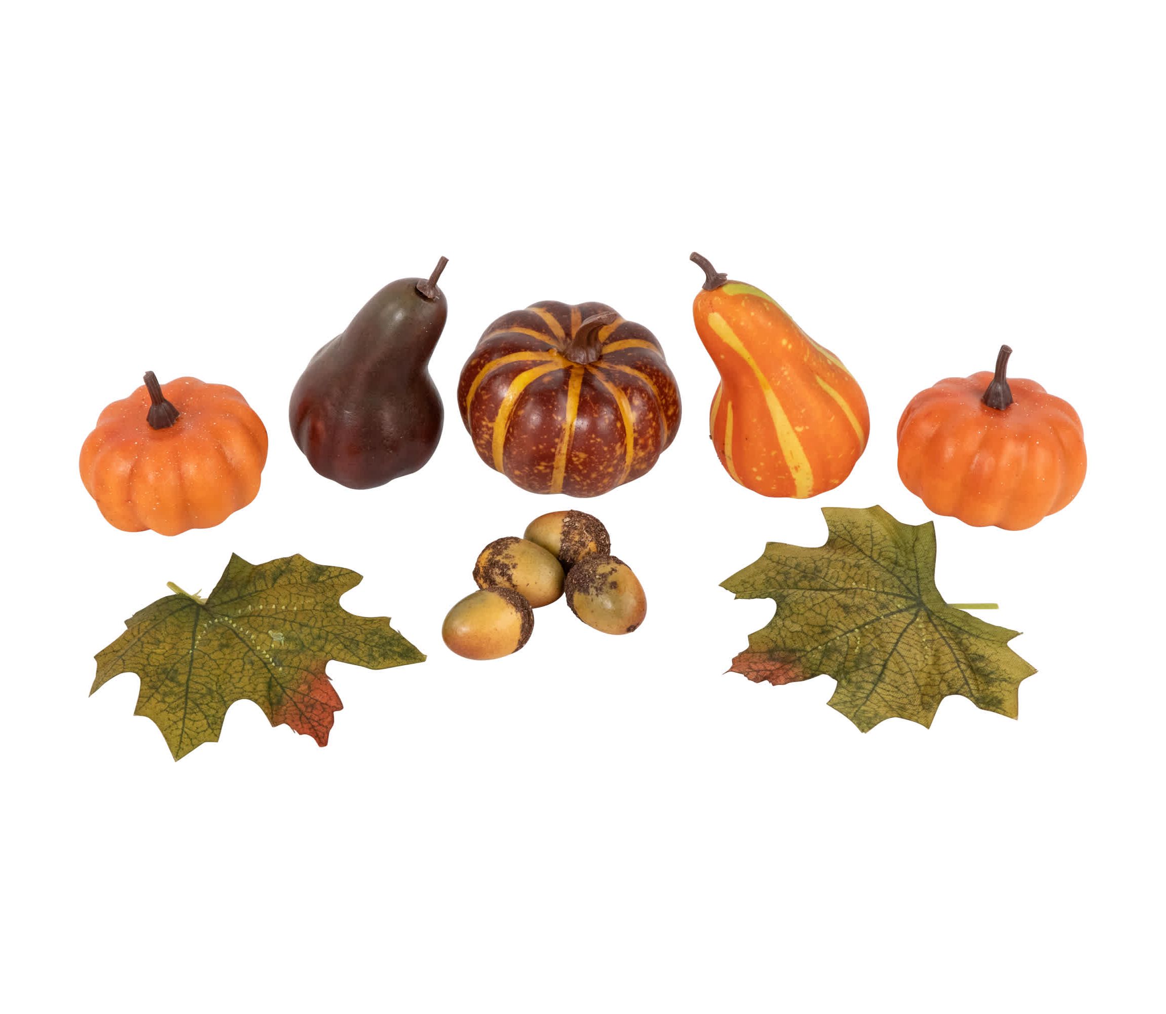 Fall Harvest Artificial Pumpkin  Gourd  Acorn and Leaf Decoration Set - 11-Piece