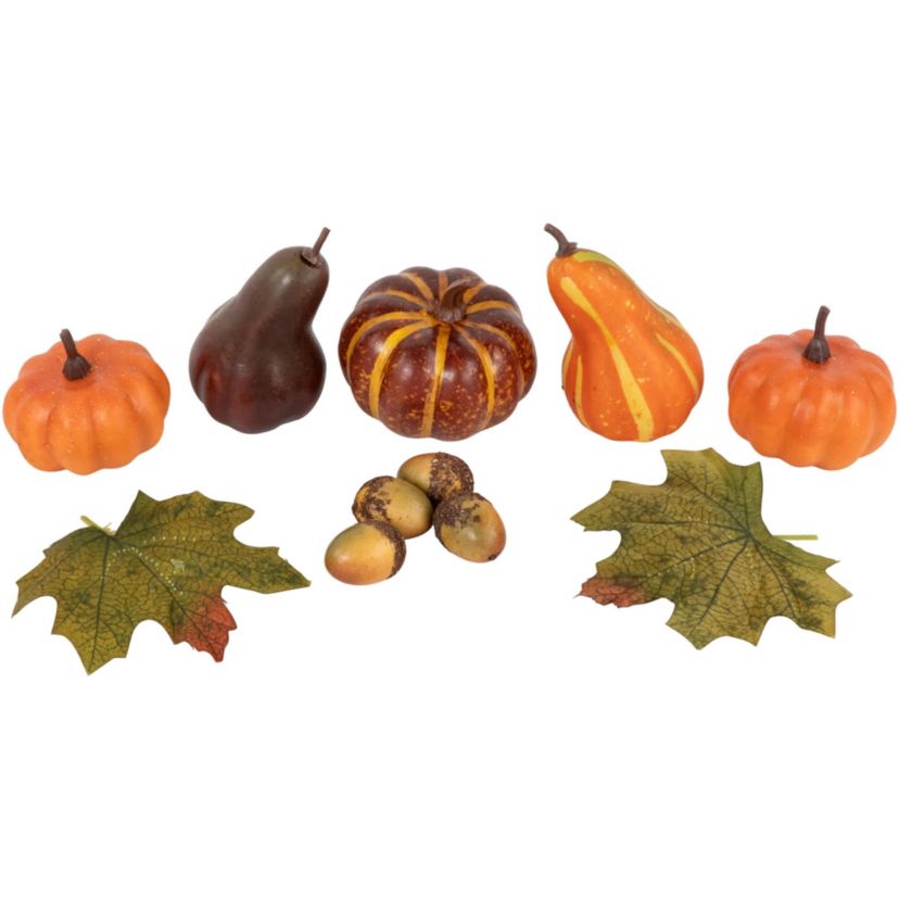 Fall Harvest Artificial Pumpkin  Gourd  Acorn and Leaf Decoration Set - 11-Piece