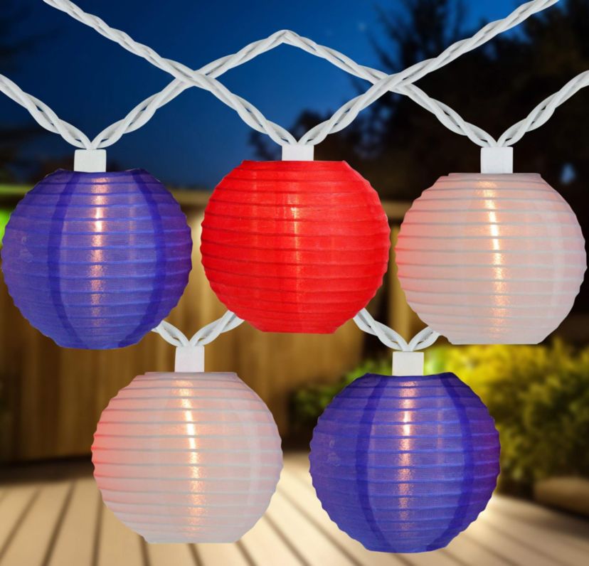 Patriotic Paper Lantern Patio String Lights - 7.5ft - White Wire - 10ct