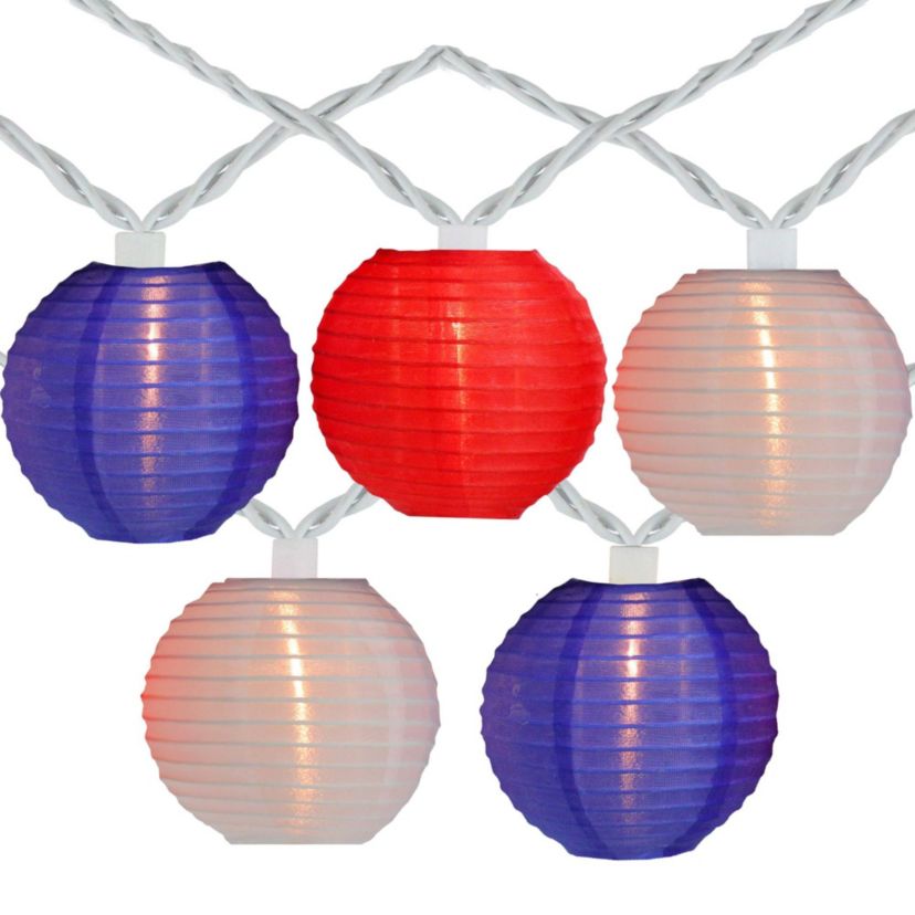 Patriotic Paper Lantern Patio String Lights - 7.5ft - White Wire - 10ct
