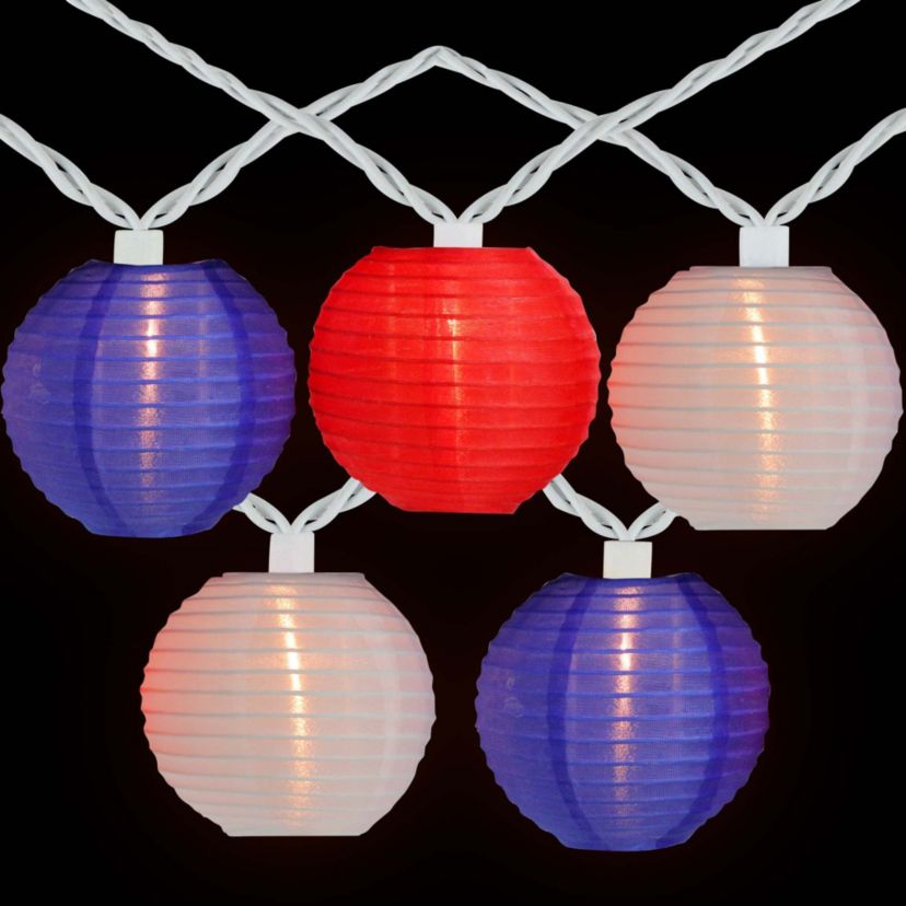 Patriotic Paper Lantern Patio String Lights - 7.5ft - White Wire - 10ct