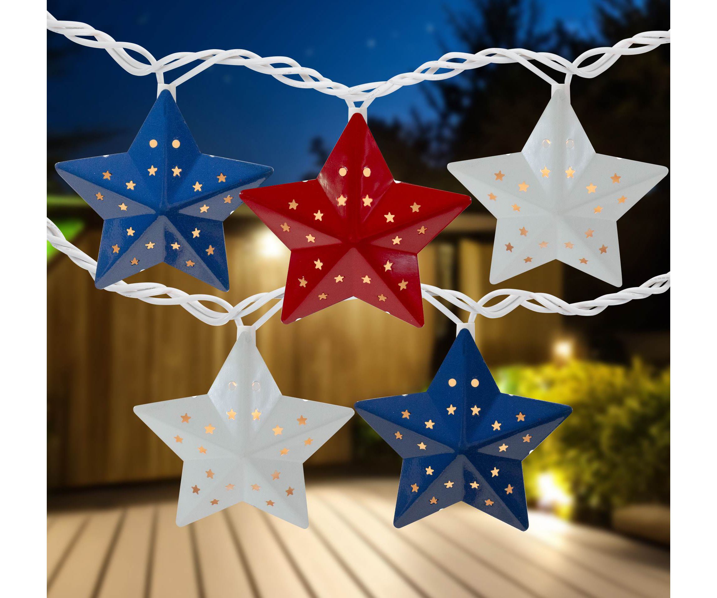10-Count Red and Blue Fourth of July Star String Light Set  7.25ft White Wire