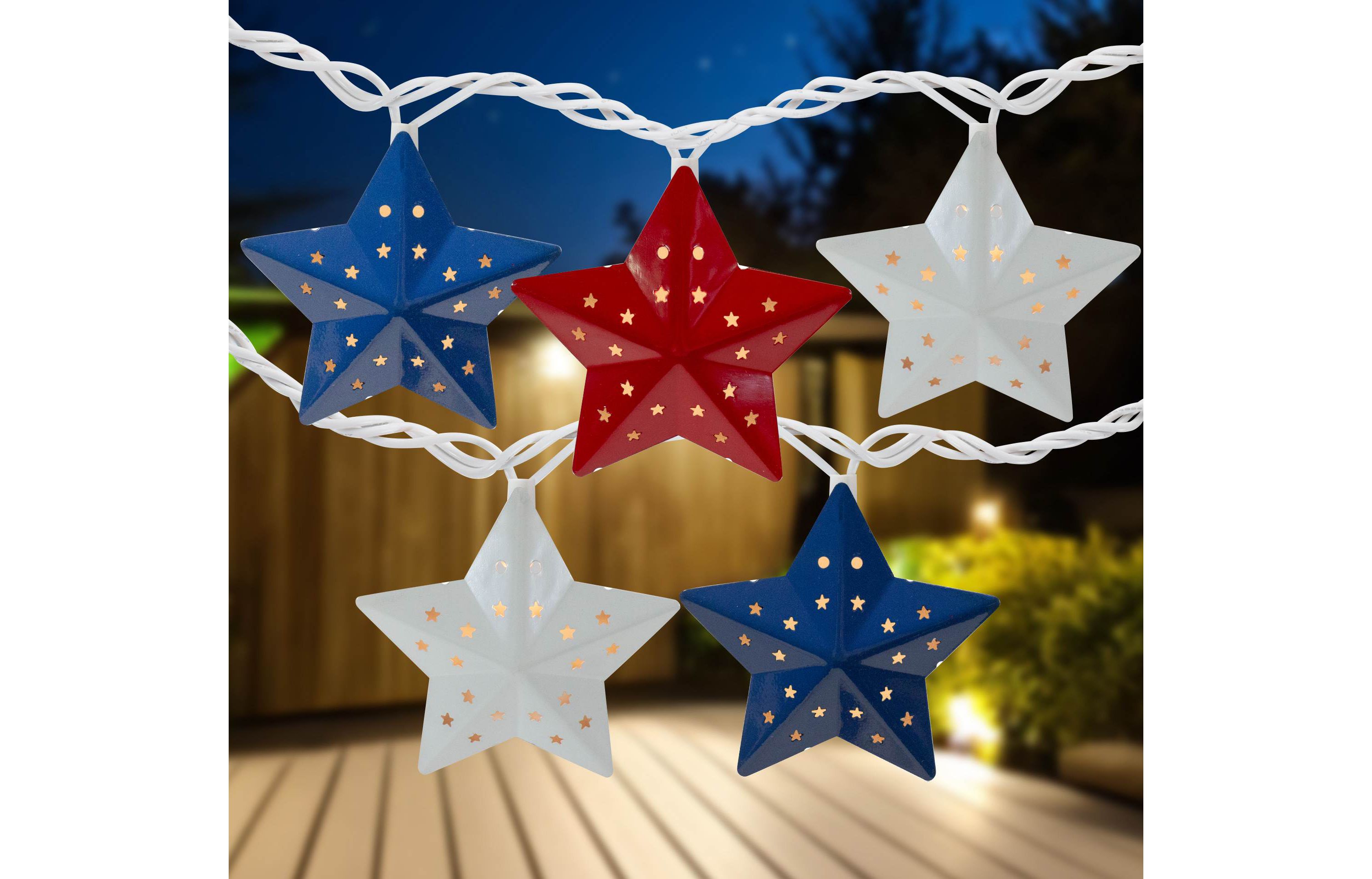 10-Count Red and Blue Fourth of July Star String Light Set  7.25ft White Wire