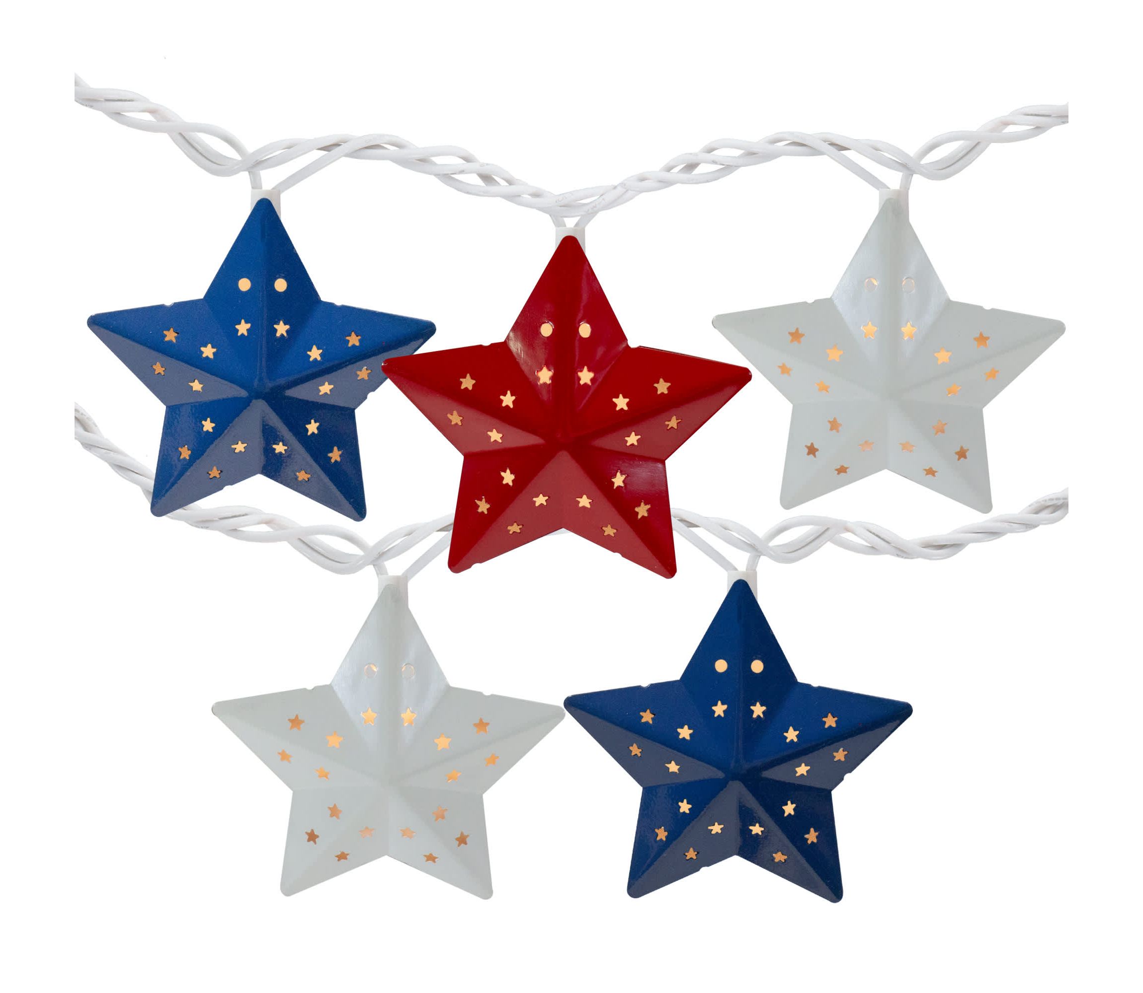 10-Count Red and Blue Fourth of July Star String Light Set  7.25ft White Wire