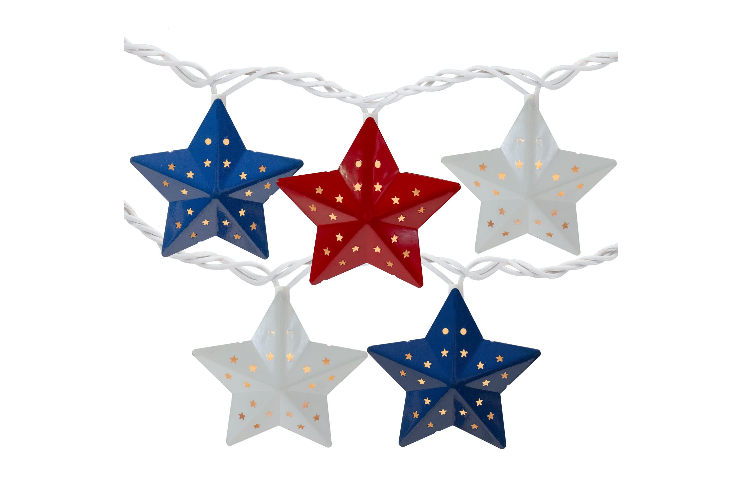 10-Count Red and Blue Fourth of July Star String Light Set  7.25ft White Wire