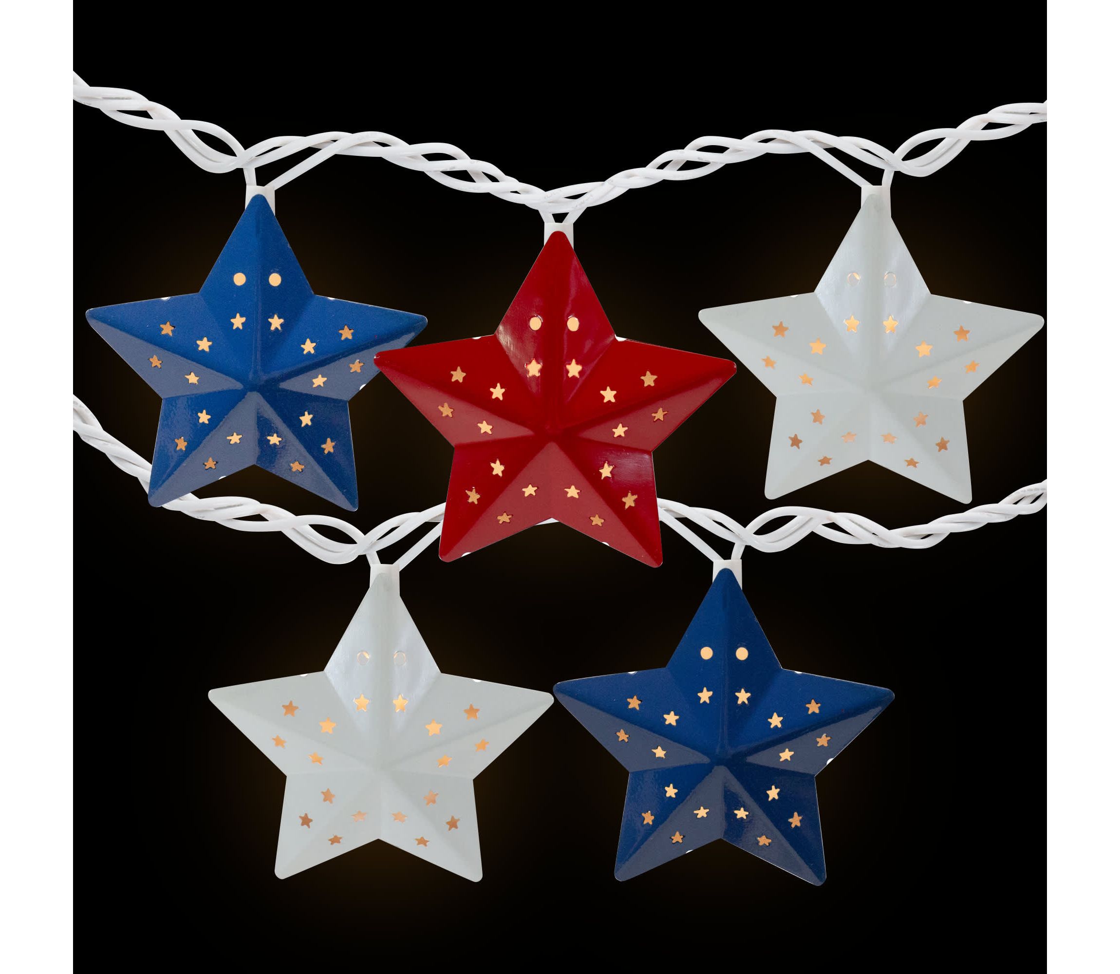 10-Count Red and Blue Fourth of July Star String Light Set  7.25ft White Wire