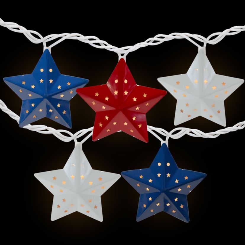 10-Count Red and Blue Fourth of July Star String Light Set  7.25ft White Wire