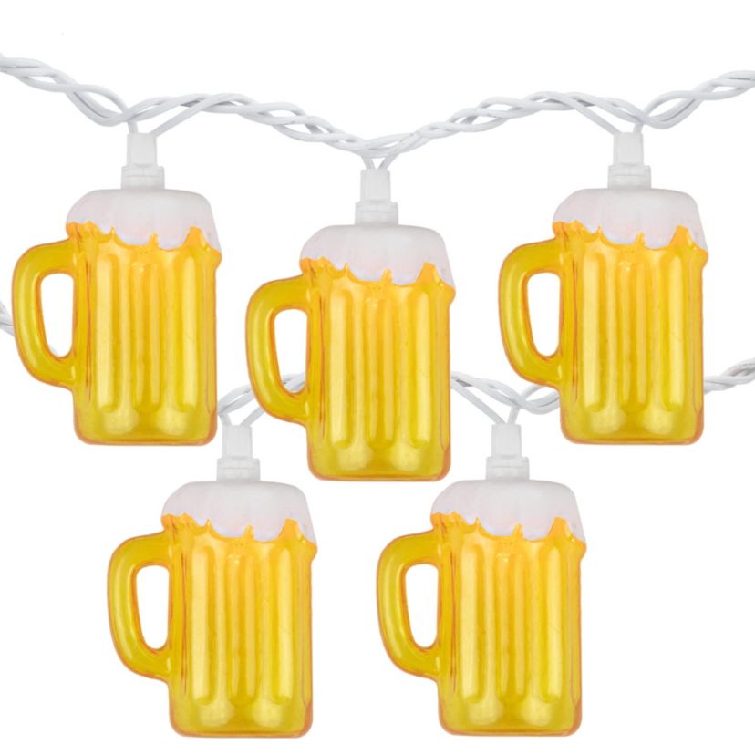 10-Count Beer Mug Summer Outdoor Patio String Light Set  7.25ft White Wire