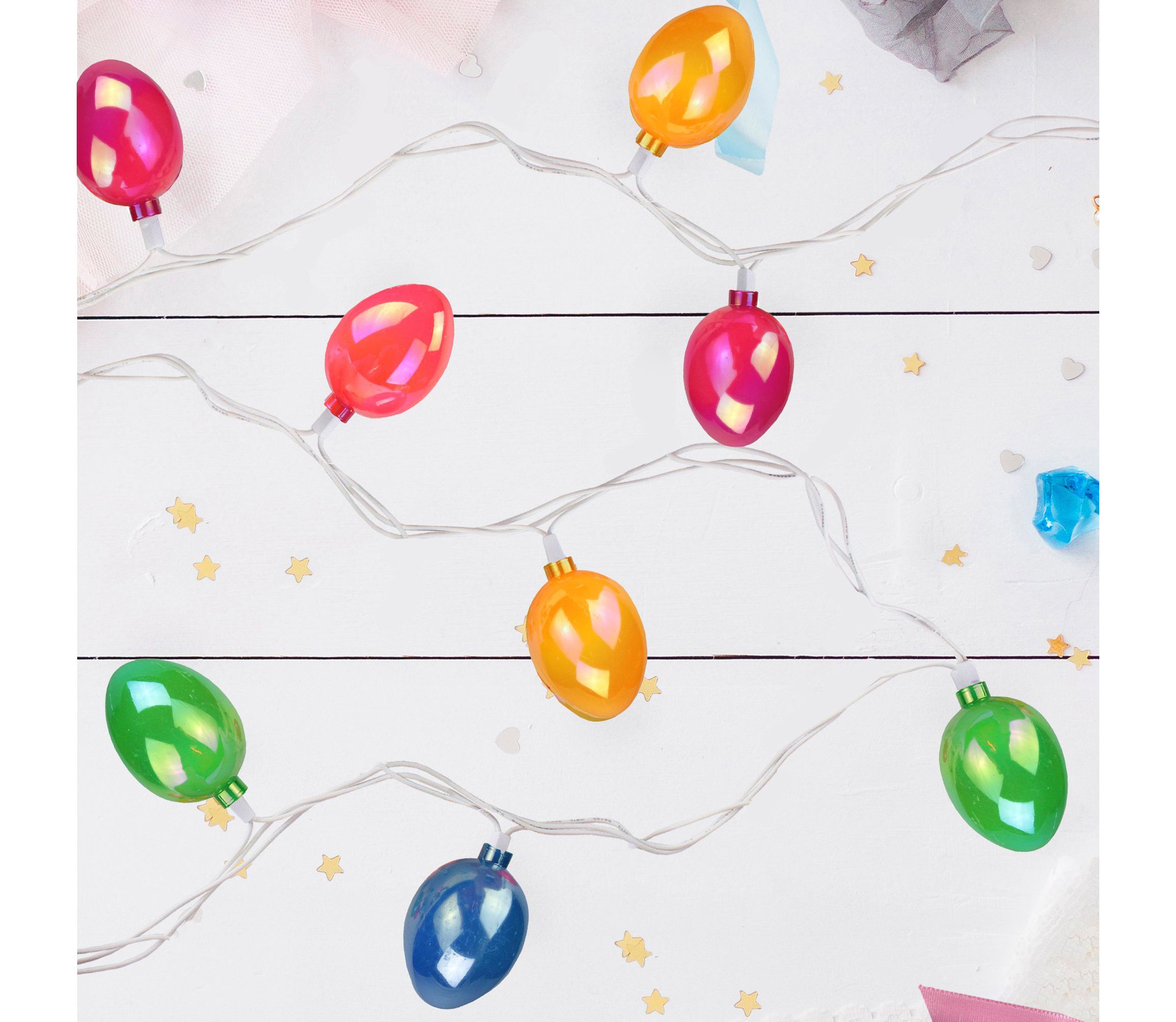 10-Count Pearl Multi-Colored Easter Egg String Light Set  7.25ft White Wire