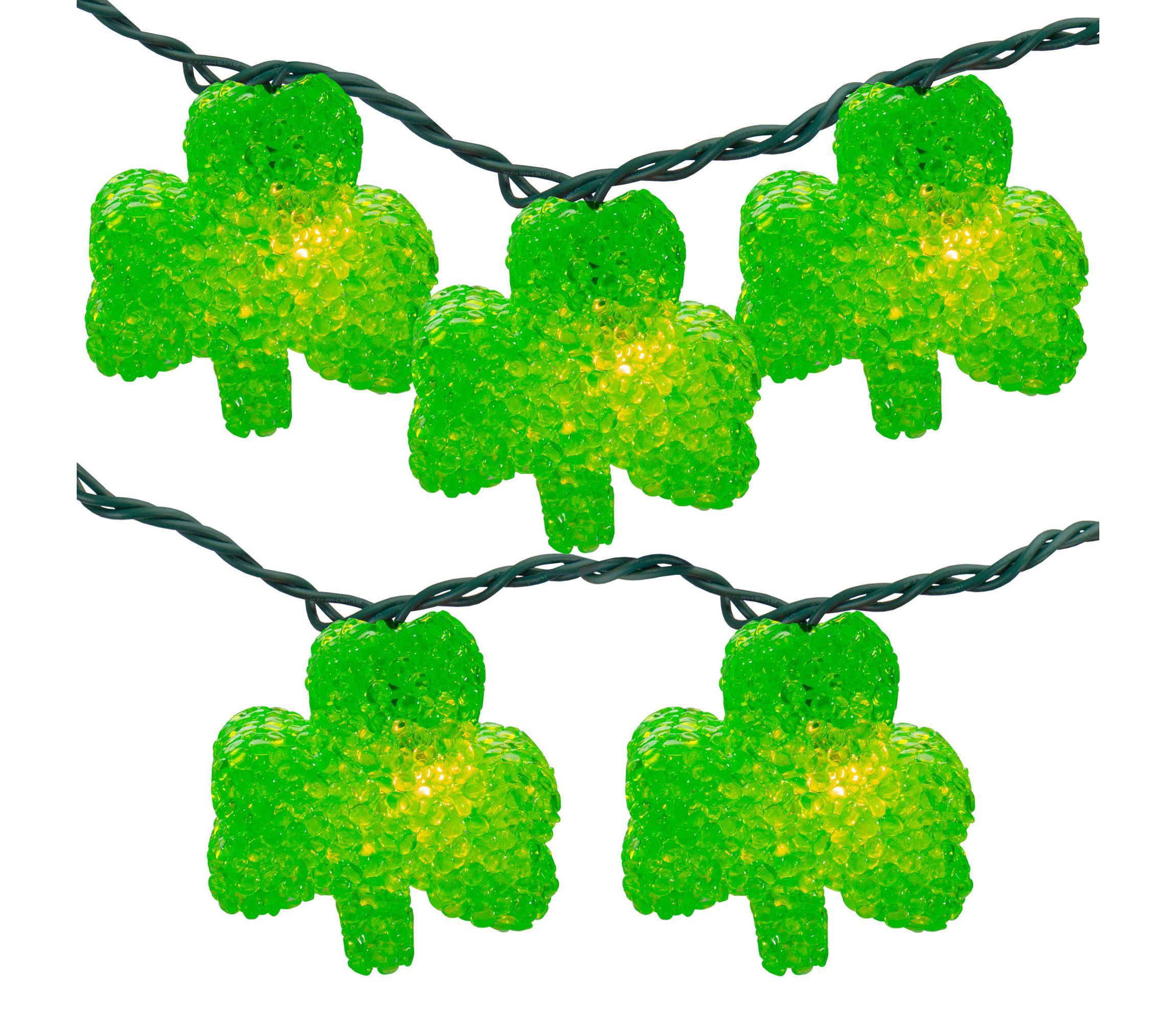 10 Green Irish Shamrock St Patricks Day String Lights - 7.25ft Green Wire