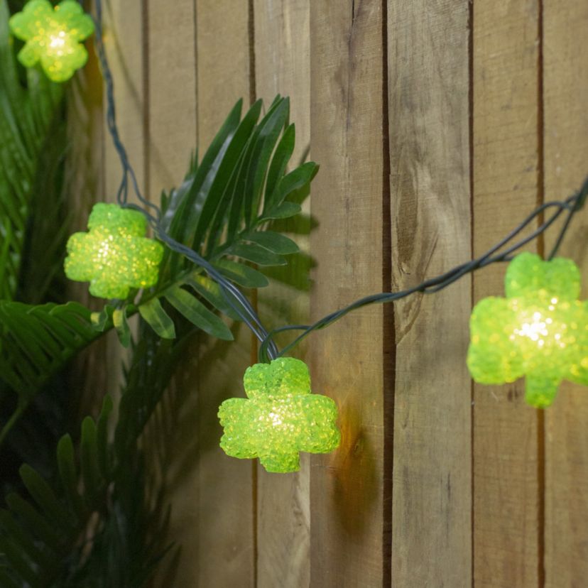 10 Green Irish Shamrock St Patricks Day String Lights - 7.25ft Green Wire