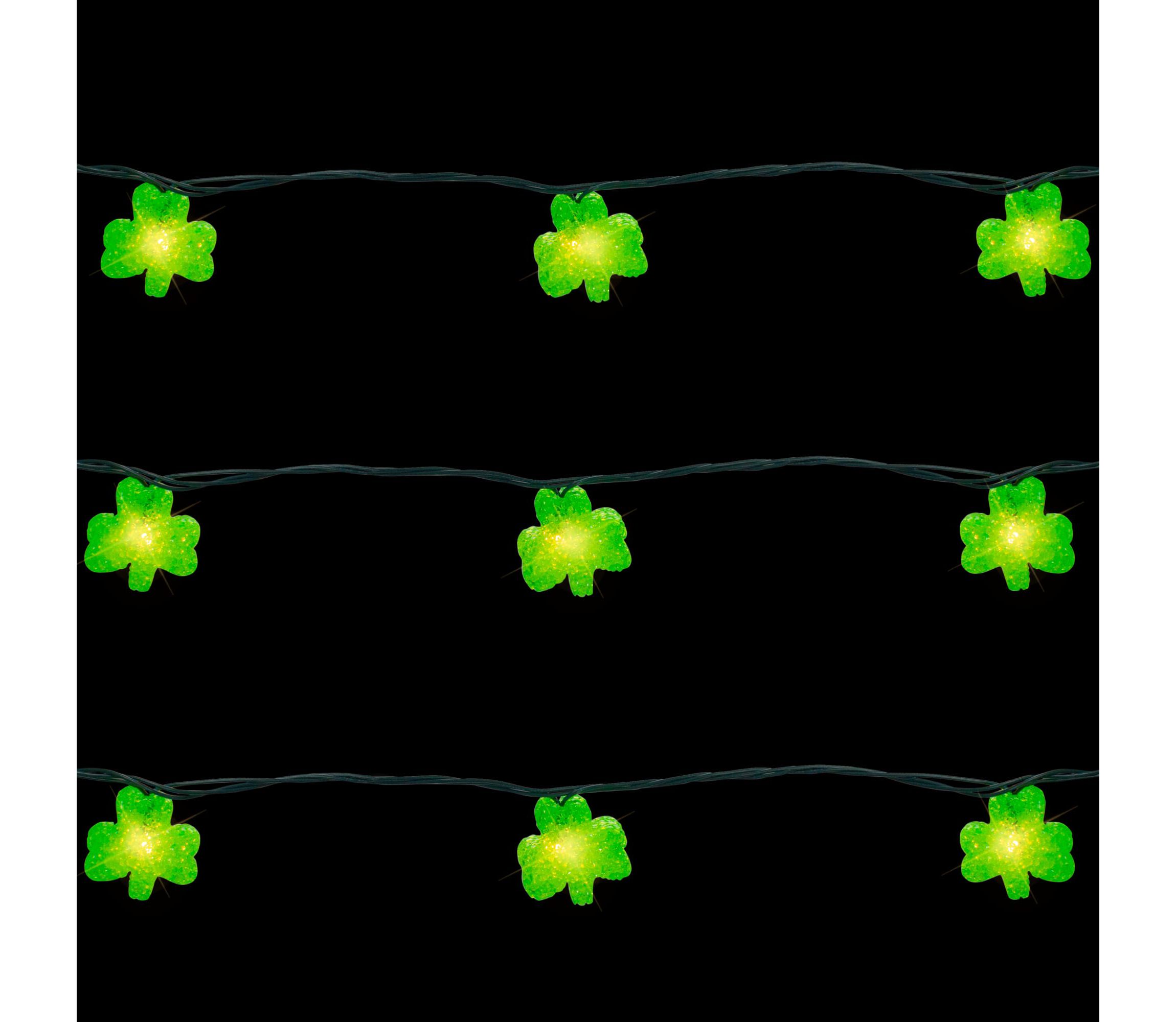 10 Green Irish Shamrock St Patricks Day String Lights - 7.25ft Green Wire