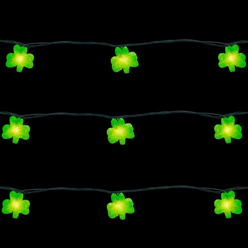 10 Green Irish Shamrock St Patricks Day String Lights - 7.25ft Green Wire