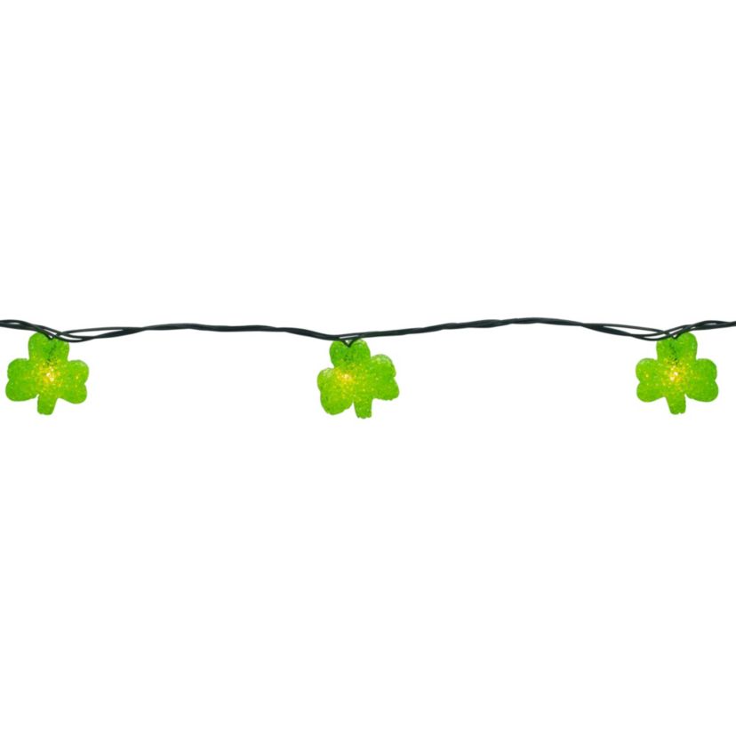 10 Green Irish Shamrock St Patricks Day String Lights - 7.25ft Green Wire