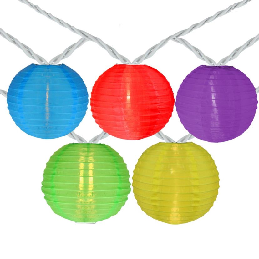 10-Count Multi-Color Round Lantern Patio String Light Set  7.25ft. White Wire