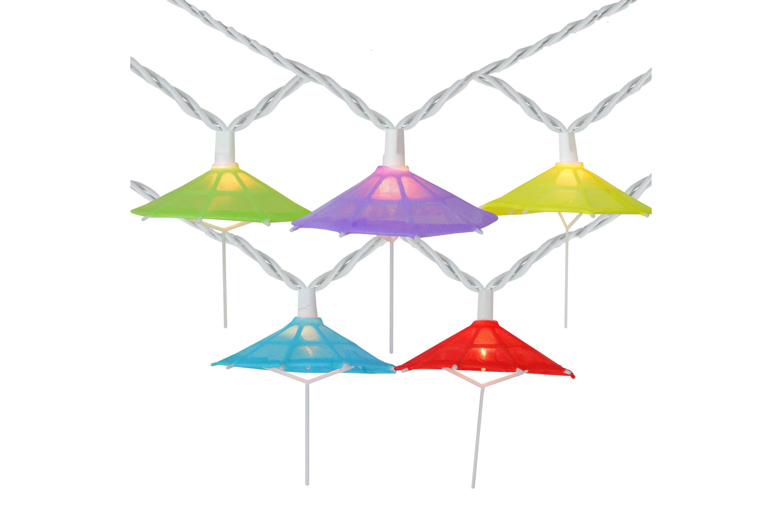 10-Count Vibrantly Colored Umbrella Outdoor Patio String Light Set  7.25ft White Wire