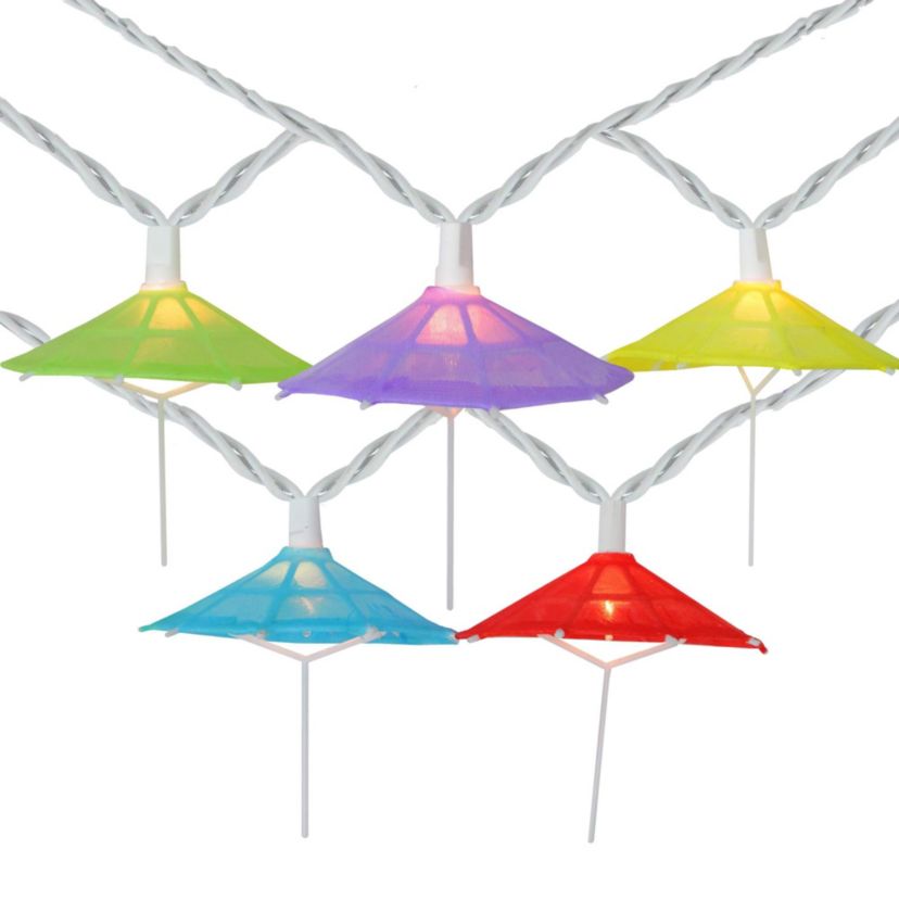 10-Count Vibrantly Colored Umbrella Outdoor Patio String Light Set  7.25ft White Wire