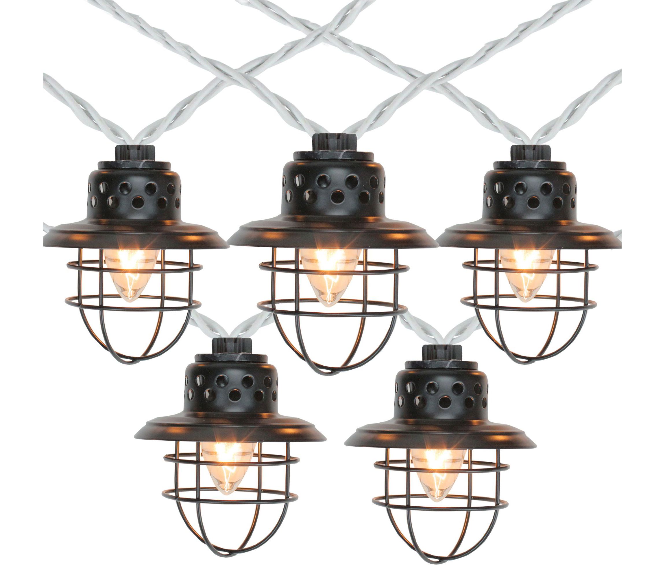 10-Count Black Caged Fisherman Lantern Patio String Light Set  9 White Wire