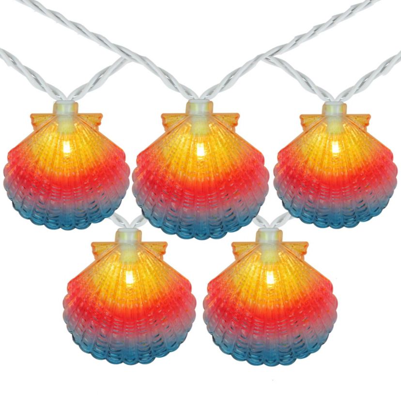 10ct Vibrantly Colored Seashell Outdoor Patio String Light Set  7.25ft White Wire