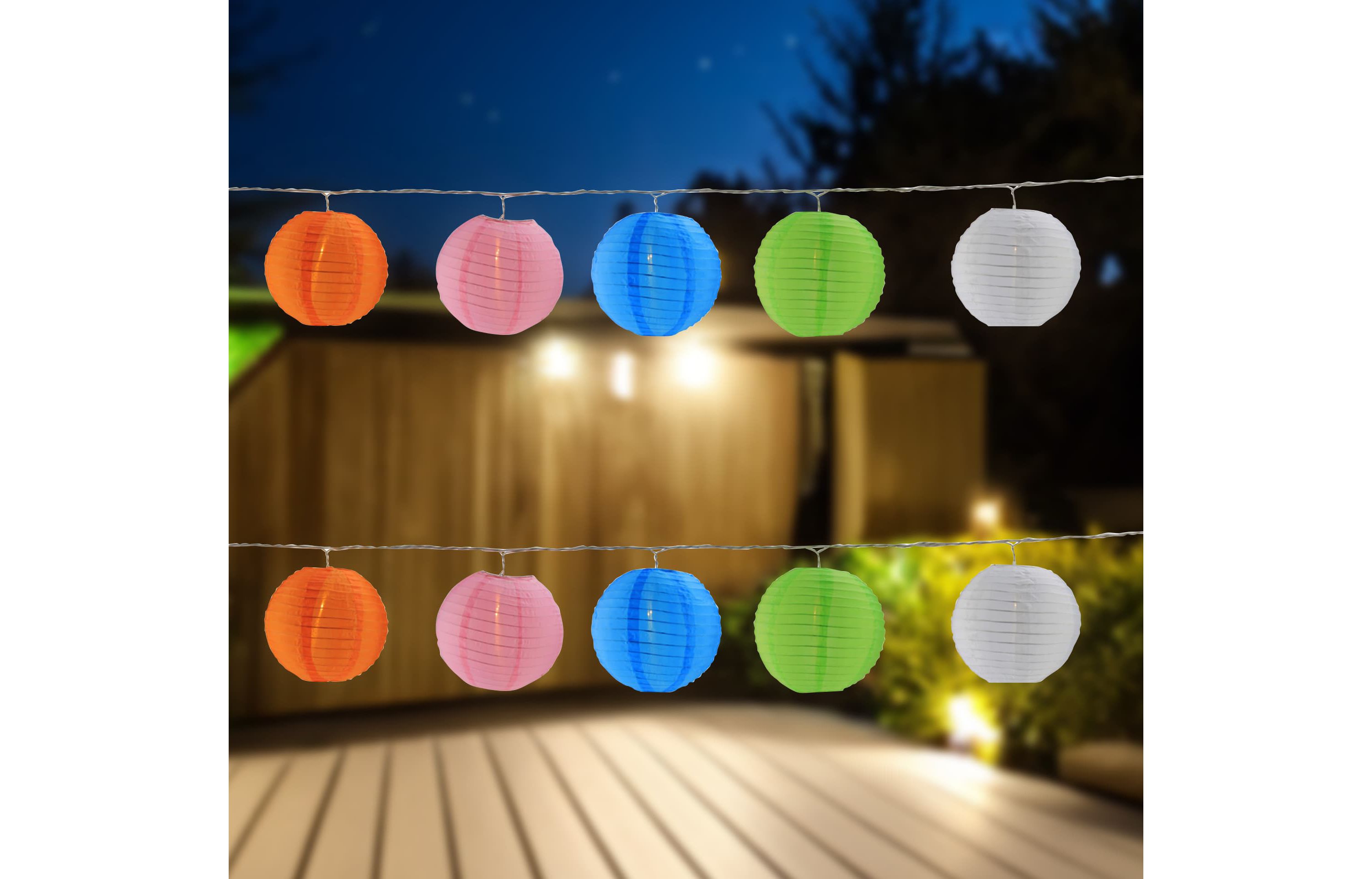 10-Count Colorful Summer Paper Lantern Lights  Clear Bulbs