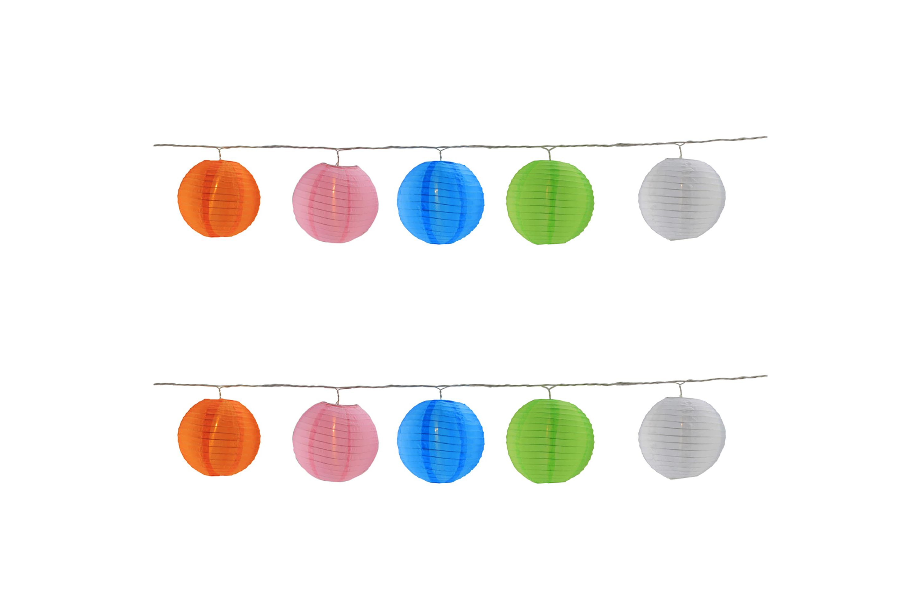 10-Count Colorful Summer Paper Lantern Lights  Clear Bulbs