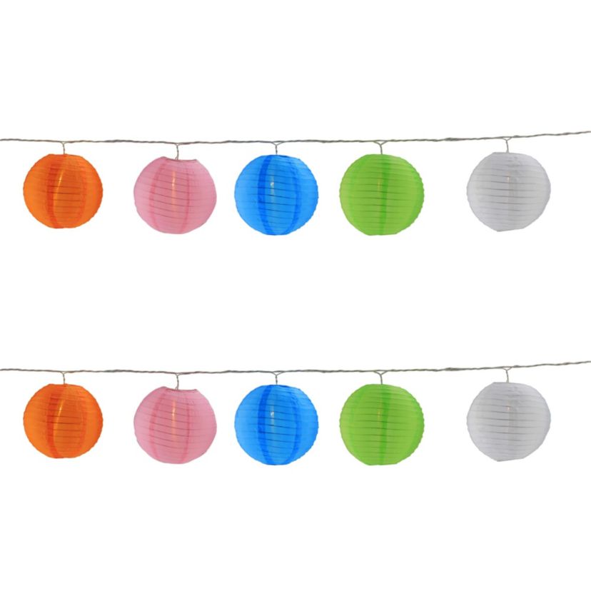 10-Count Colorful Summer Paper Lantern Lights  Clear Bulbs