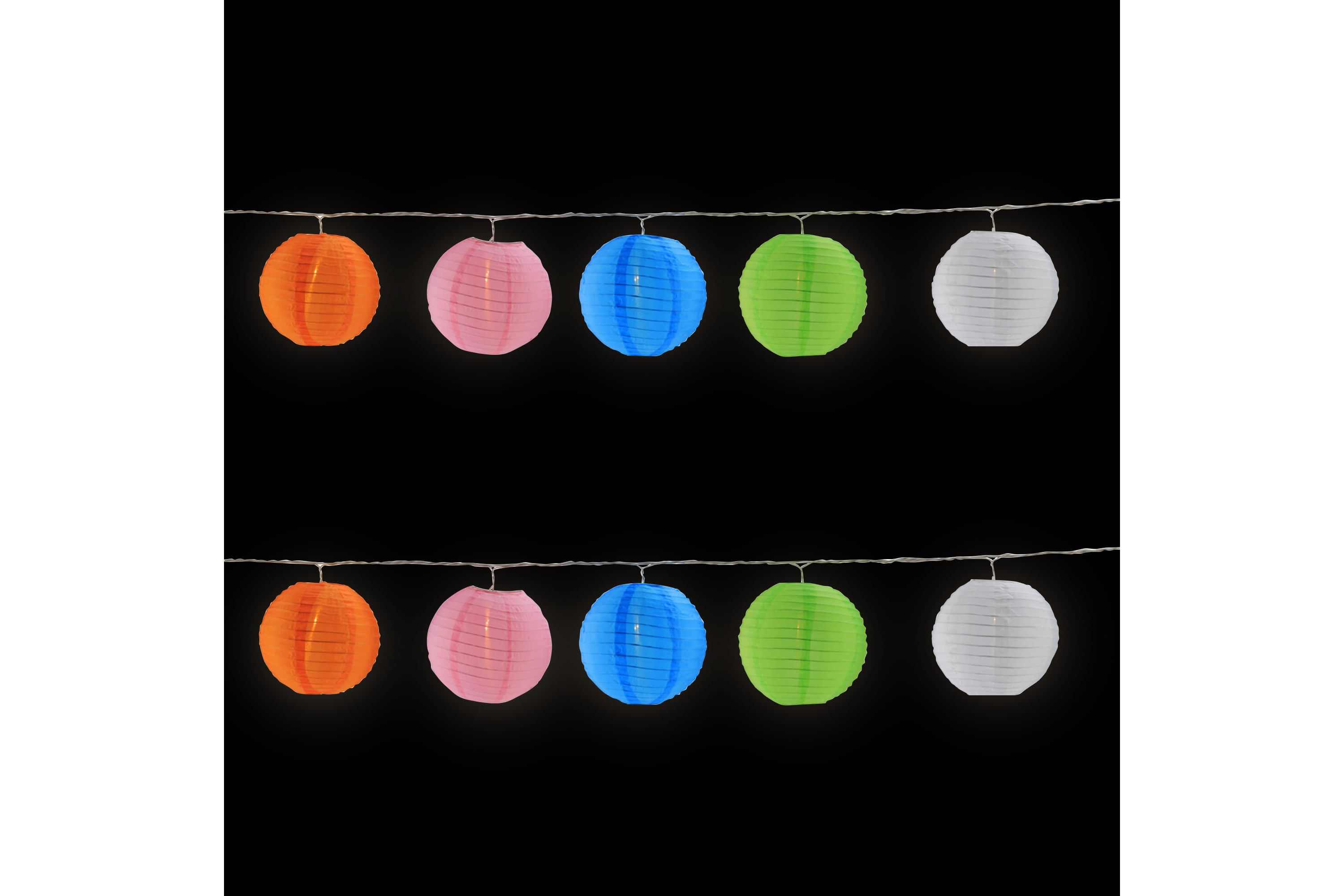 10-Count Colorful Summer Paper Lantern Lights  Clear Bulbs