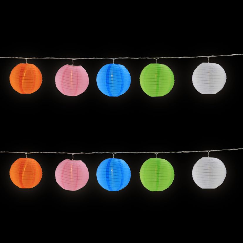 10-Count Colorful Summer Paper Lantern Lights  Clear Bulbs