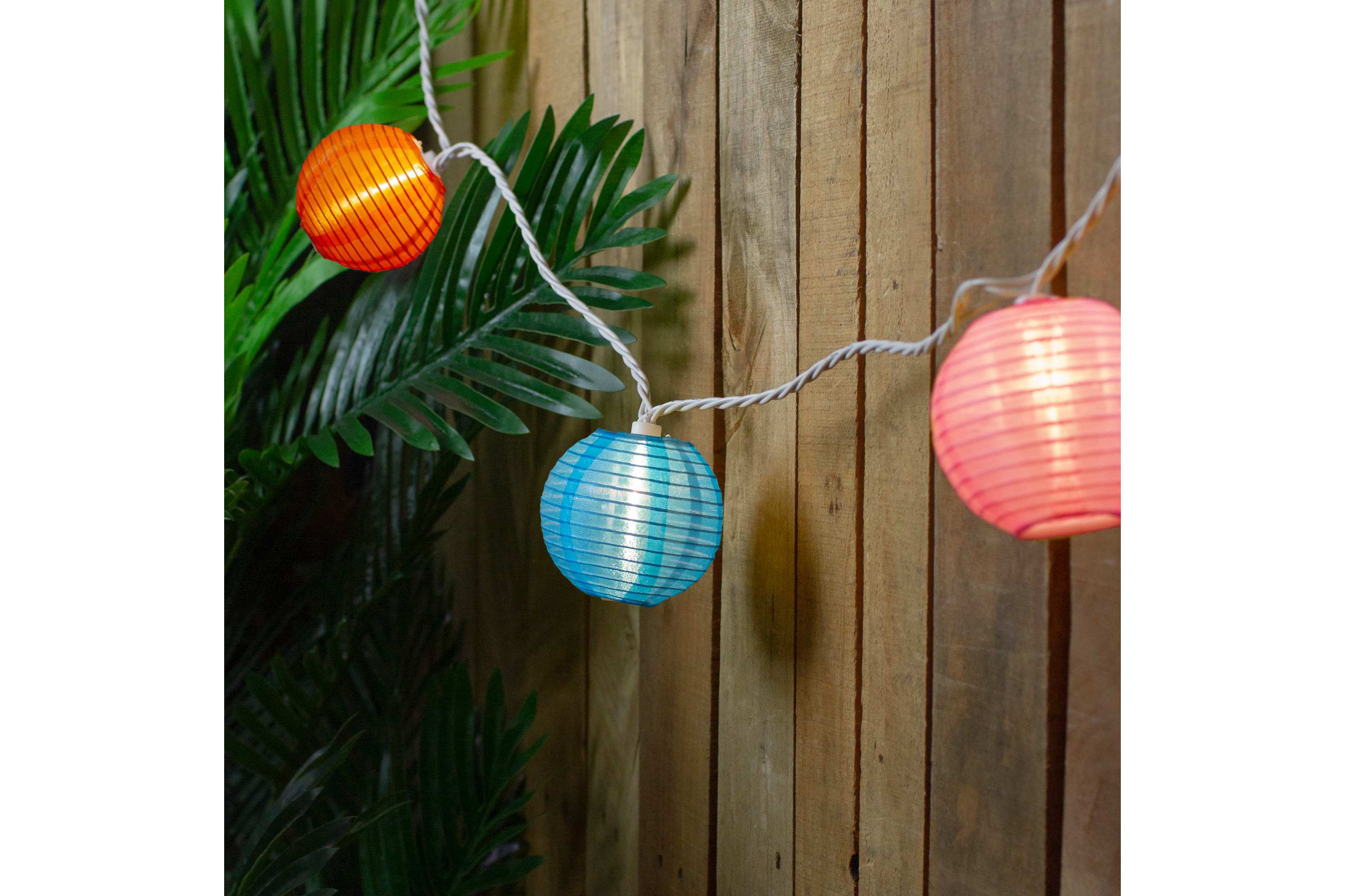 10-Count Colorful Summer Paper Lantern Lights  Clear Bulbs