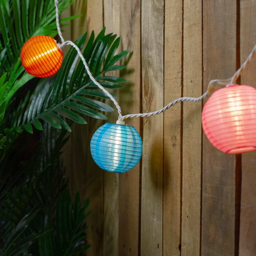 10-Count Colorful Summer Paper Lantern Lights  Clear Bulbs