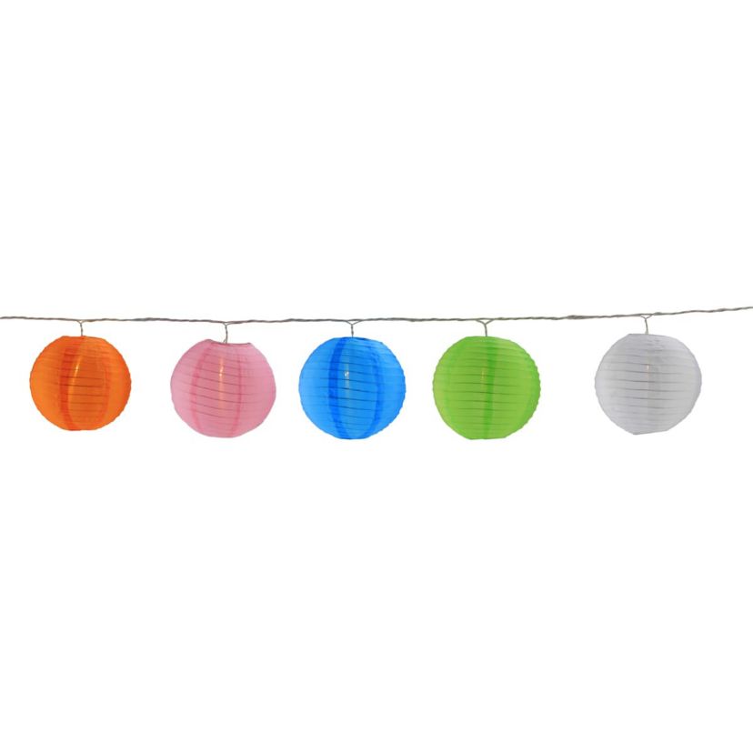 10-Count Colorful Summer Paper Lantern Lights  Clear Bulbs